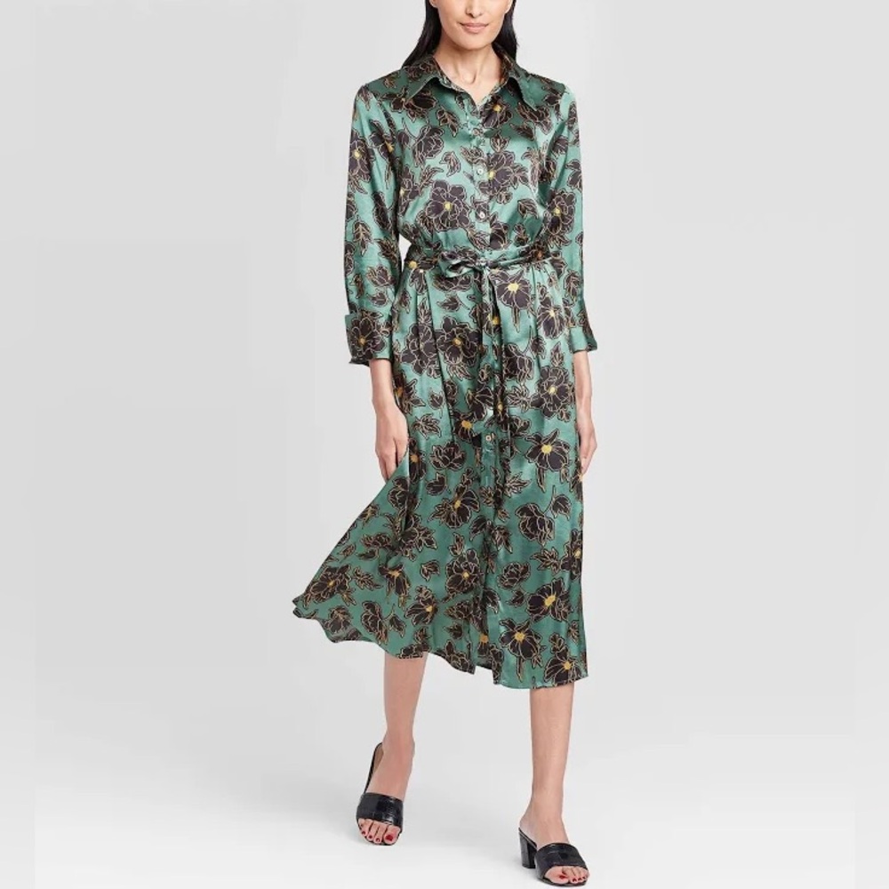 Who What Wear Collar button Floral Midi